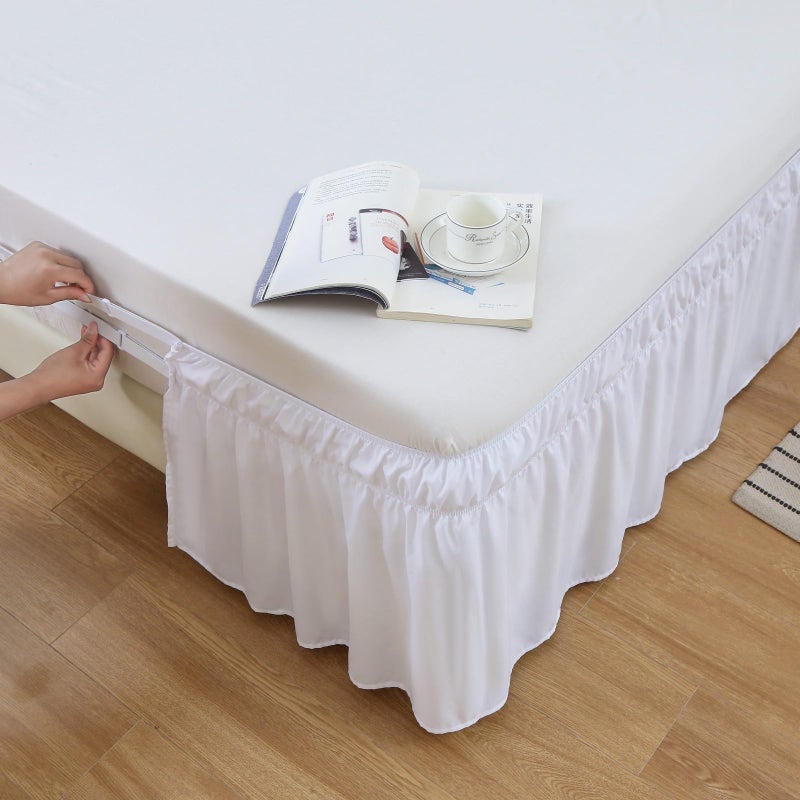 MEILA Wrap Around Bed Skirt Three Fabric Sides Elastic Dust Ruffled 16 Inch Tailored Drop,Easy to Install Fade Resistant-White, Queen/King - Image 3